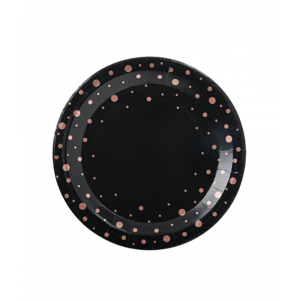 Paper Dreams PappTeller Schwarz mit Rose Gold Dots 23cm | 8 Stück