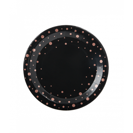 Paper Dreams Plate Black With Rose Golden Dots 23cm | 8 pieces Paper Dreams Plate Black With Rose Golden Dots 23cm | 8 pieces