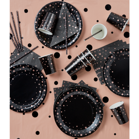 Paper Dreams Plate Black With Rose Golden Dots 23cm | 8 pieces Paper Dreams Plate Black With Rose Golden Dots 23cm | 8 pieces