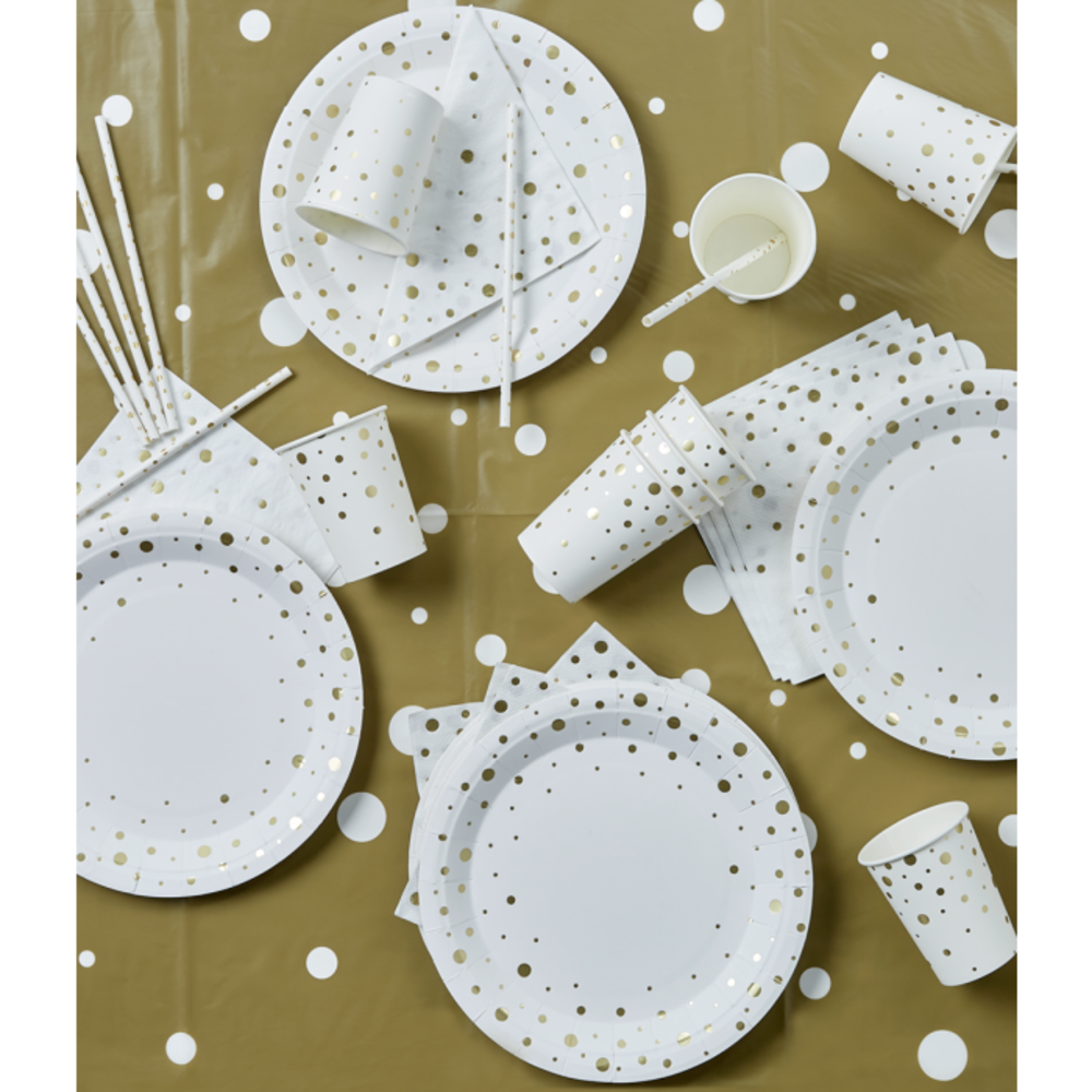 Paper Dreams Assiettes blanches à pois dorés 23cm | 8 pcs. Paper Dreams Assiettes blanches à pois dorés 23cm | 8 pcs.