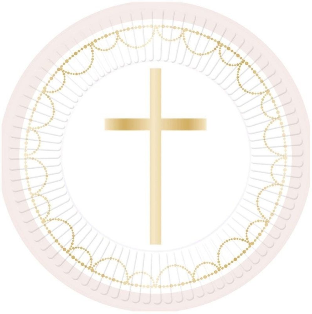 Amscan Assiettes de Communion Croix Rose Clair 23cm | 8 pièces Amscan Assiettes de Communion Croix Rose Clair 23cm | 8 pièces