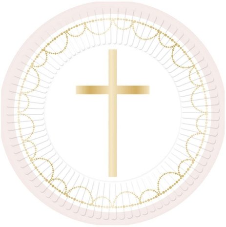 Amscan Assiettes de Communion Croix Rose Clair 23cm | 8 pièces Amscan Assiettes de Communion Croix Rose Clair 23cm | 8 pièces