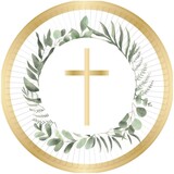 Amscan Assiettes de Communion Croix Botanic 23cm | 8 pièces