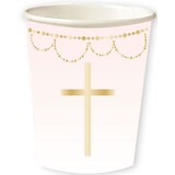 Amscan Kommunions Becher Kreuz Hellrosa 237ml | 8 Stück