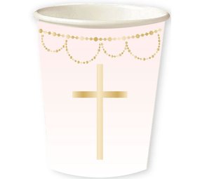 Amscan Kommunions Becher Kreuz Hellrosa 237ml | 8 Stück Amscan Kommunions Becher Kreuz Hellrosa 237ml | 8 Stück