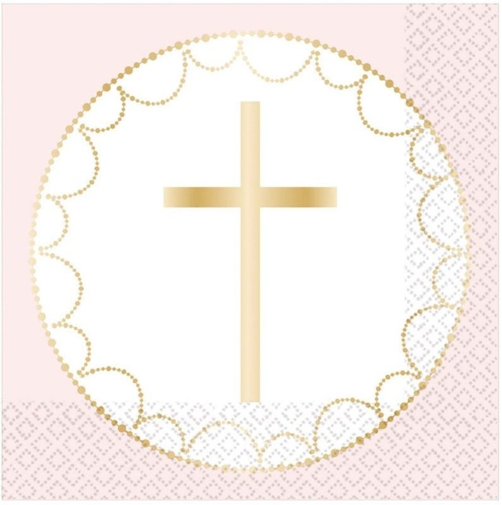 Amscan Kommunion servietten Kreuz Hellrosa 33x33cm | 16 Stk Amscan Kommunion servietten Kreuz Hellrosa 33x33cm | 16 Stk