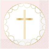 Amscan Communion napkins cross light pink 33x33cm | 16 pieces Amscan Communion napkins cross light pink 33x33cm | 16 pieces