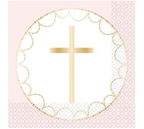 Amscan Communie Servetten Kruis Licht Roze 33x33cm | 16 stuks