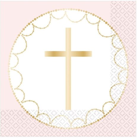 Amscan Communion napkins cross light pink 33x33cm | 16 pieces