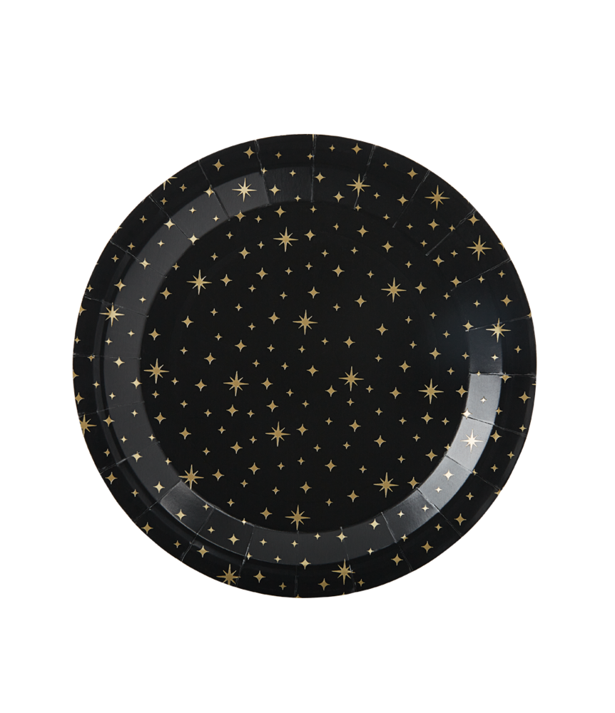 Paper Dreams Assiette noire avec étoiles dorées 23cm | 8 pièces Paper Dreams Assiette noire avec étoiles dorées 23cm | 8 pièces