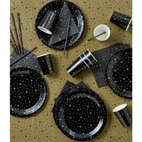 Paper Dreams Servetten Zwart Met Gouden Sterren 33x33cm | 16 stuks Paper Dreams Servetten Zwart Met Gouden Sterren 33x33cm | 16 stuks