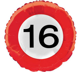Folat Helium Ballon Verkeersbord 16 Jaar 46cm | per stuk