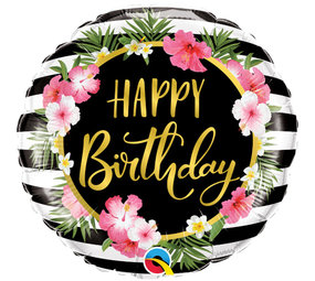Folat Helium Ballon Happy Birthday Tropical Flowers 46cm | per stuk Folat Helium Ballon Happy Birthday Tropical Flowers 46cm | per stuk