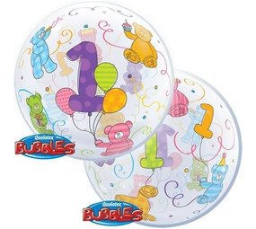 Qualatex Helium Ballon Bubble 1 Jaar TeddyBeer 56cm | per stuk Qualatex Helium Ballon Bubble 1 Jaar TeddyBeer 56cm | per stuk
