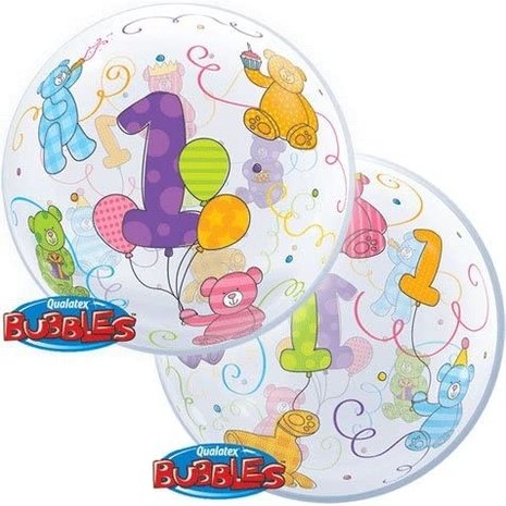 Qualatex Helium Ballon Bubble 1 year Teddybeer 56cm | per Unit Qualatex Helium Ballon Bubble 1 year Teddybeer 56cm | per Unit