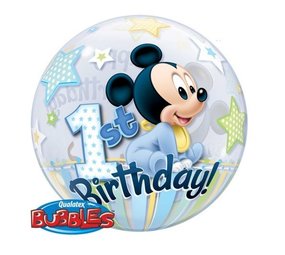 Qualatex Helium Ballon Bubble 1st Birthday Mickey Mouse 56cm | per stuk Qualatex Helium Ballon Bubble 1st Birthday Mickey Mouse 56cm | per stuk