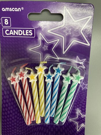 Amscan Taartkaarsjes Gekleurd met Ster 5cm | 8 stuks