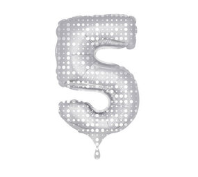Folat Helium Ballon Cijfer 5 Zilver met Stippen | 86cm Folat Helium Ballon Cijfer 5 Zilver met Stippen | 86cm