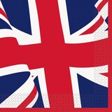 Unique Party Royaume-Uni Union Jack Napkins 33x33cm | 16 pièces