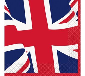 Unique Party Royaume-Uni Union Jack Napkins 33x33cm | 16 pièces