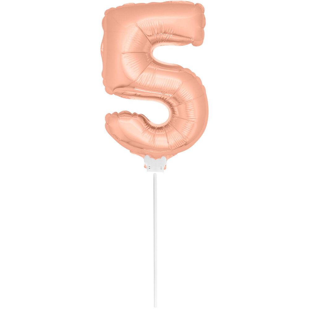 Folat Digit balloon 5 pink gold with stick | 36cm