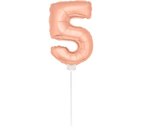 Folat Digit balloon 5 pink gold with stick | 36cm Folat Digit balloon 5 pink gold with stick | 36cm