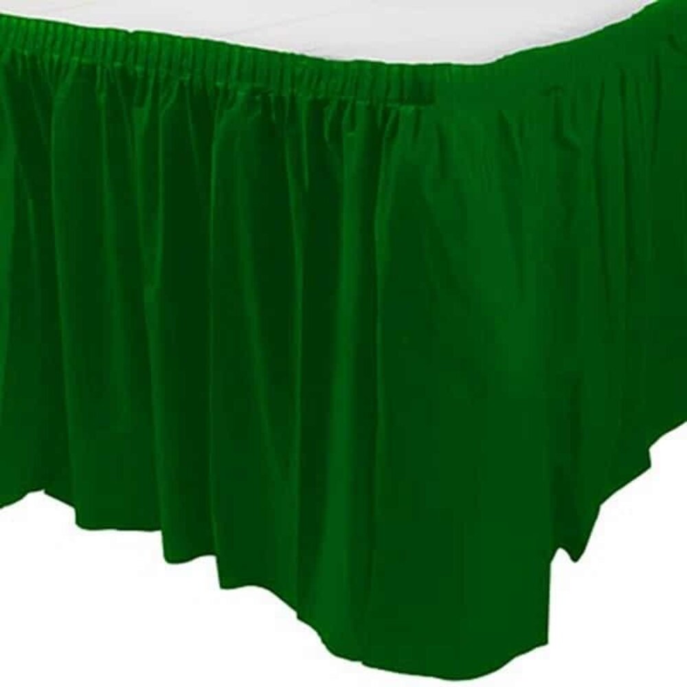 Jupe de table en plastique vert | 73cm x 426 cm Jupe de table en plastique vert | 73cm x 426 cm
