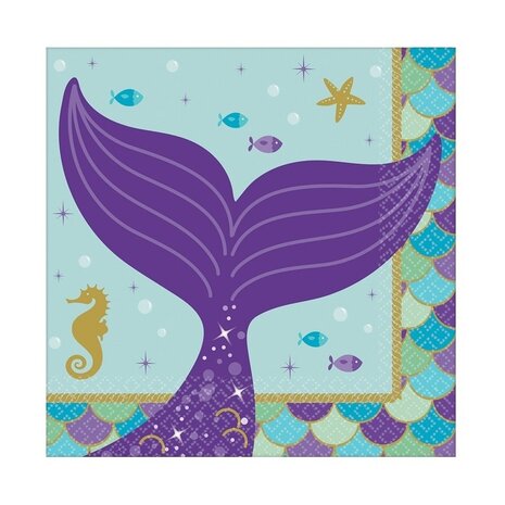 Zeemeermin - Mermaid servetten 25x25cm | 16 stuks Zeemeermin - Mermaid servetten 25x25cm | 16 stuks
