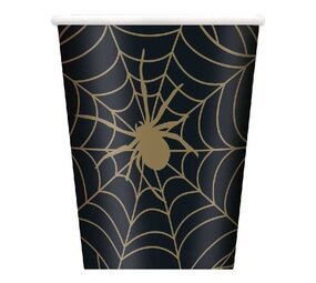 Unique Party Cup Spider Web Black-Gold 270 ml | 8 Stücke