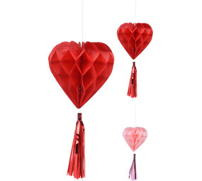 Tuf-Tuf Hang Decoration Coeur en nid d'abeille avec gland | 2 pièces