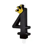 Tuf-Tuf Zwarte Kaars met Goud Kroontje 9cm | cijfer 4 Tuf-Tuf Zwarte Kaars met Goud Kroontje 9cm | cijfer 4