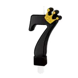 Tuf-Tuf Zwarte Kaars met Goud Kroontje 9cm | cijfer 7 Tuf-Tuf Zwarte Kaars met Goud Kroontje 9cm | cijfer 7