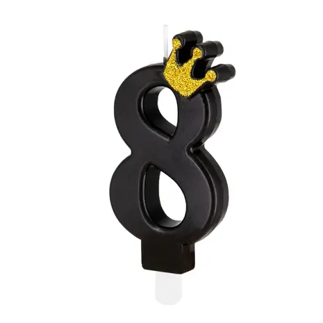 Tuf-Tuf Black candle with gold crown 9cm | Number 8