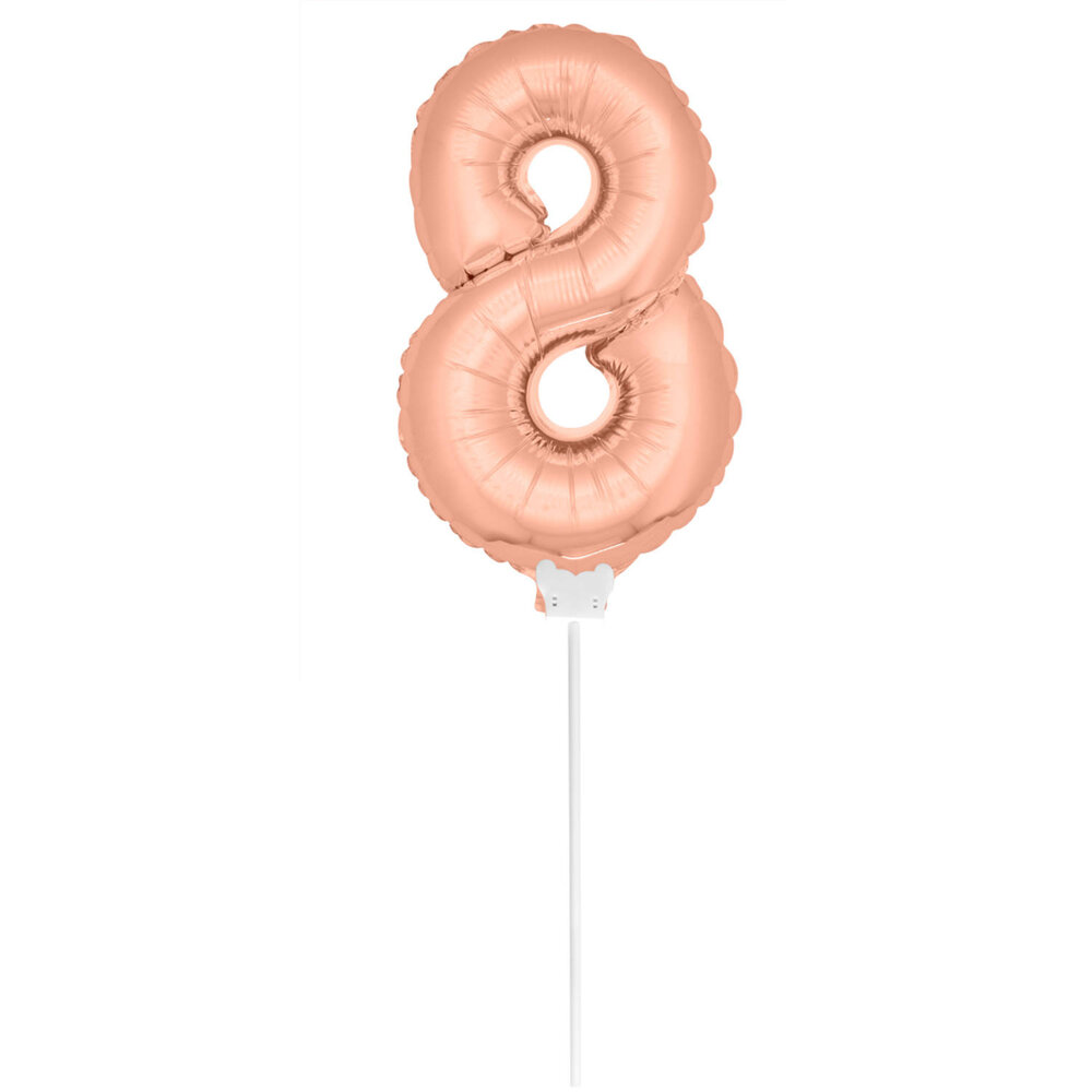Folat Cijfer ballon 8 Rose Goud met stokje | 36cm