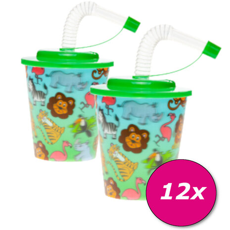 LG Imports Dschungeltiere Leckereibecher mit Strohhalm 250 ml | pro Einheit