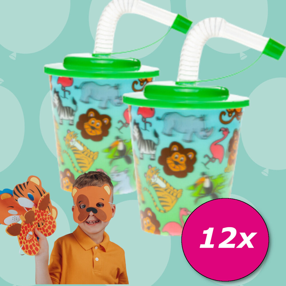 LG Imports Tasse à friandises pour animaux de la jungle avec paille 250 ml | par pièce