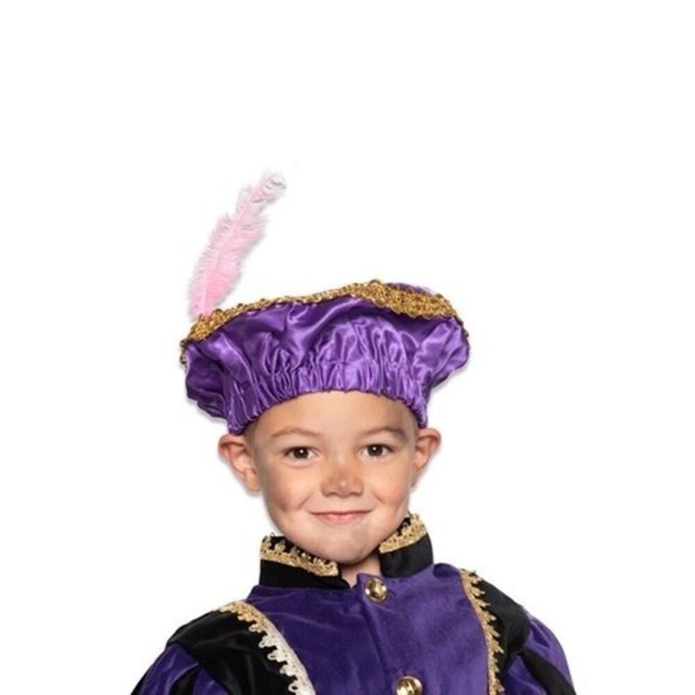 Boland Pietbaret satijn met veer paars