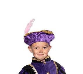 Boland Pietbaret satijn met veer paars Boland Pietbaret satijn met veer paars