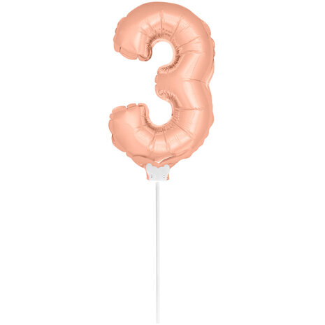 Folat Digit balloon 3 pink gold with stick | 36cm