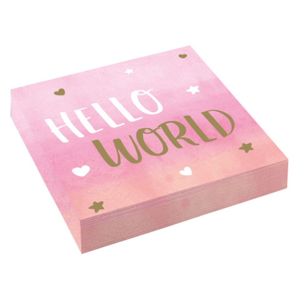 Amscan Hello World Servetten Roze 33x33cm | 16 stuks Amscan Hello World Servetten Roze 33x33cm | 16 stuks