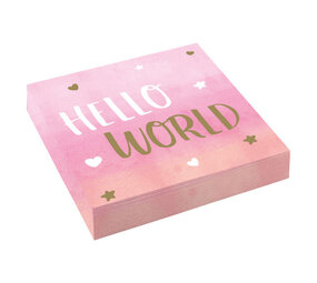 Amscan Hello World Napkins Pink 33x33cm | 16 pieces
