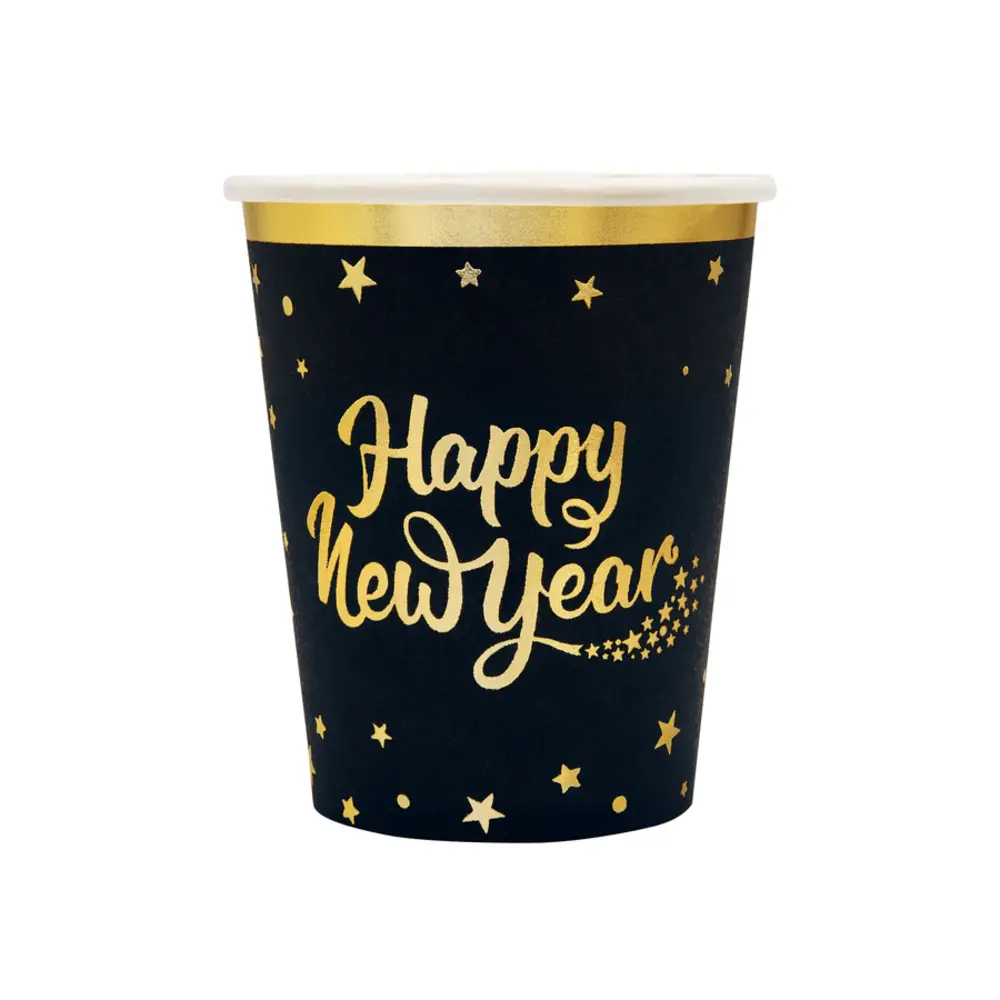Tuf-Tuf Happy New Year Bekers Goud/Zwart 220ml | 6 stuks