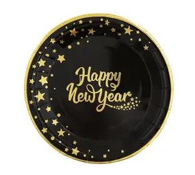 Tuf-Tuf Happy New Year Teller Gold/Schwarz 18cm | 6 Stück Tuf-Tuf Happy New Year Teller Gold/Schwarz 18cm | 6 Stück