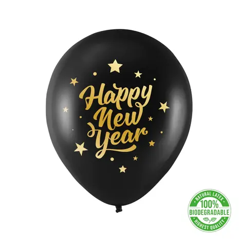 Tuf-Tuf Happy New Year Luftballons Gold/Schwarz 30cm | 10 Stück Tuf-Tuf Happy New Year Luftballons Gold/Schwarz 30cm | 10 Stück