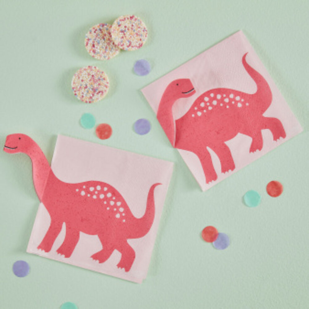 Ginger Ray Dinosaur Pink Napkins | 16 pieces