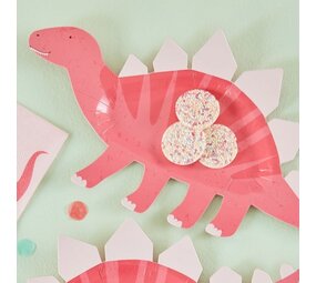 Ginger Ray Dinosaur Pink Shape Plates 16x30cm | 8 pieces Ginger Ray Dinosaur Pink Shape Plates 16x30cm | 8 pieces