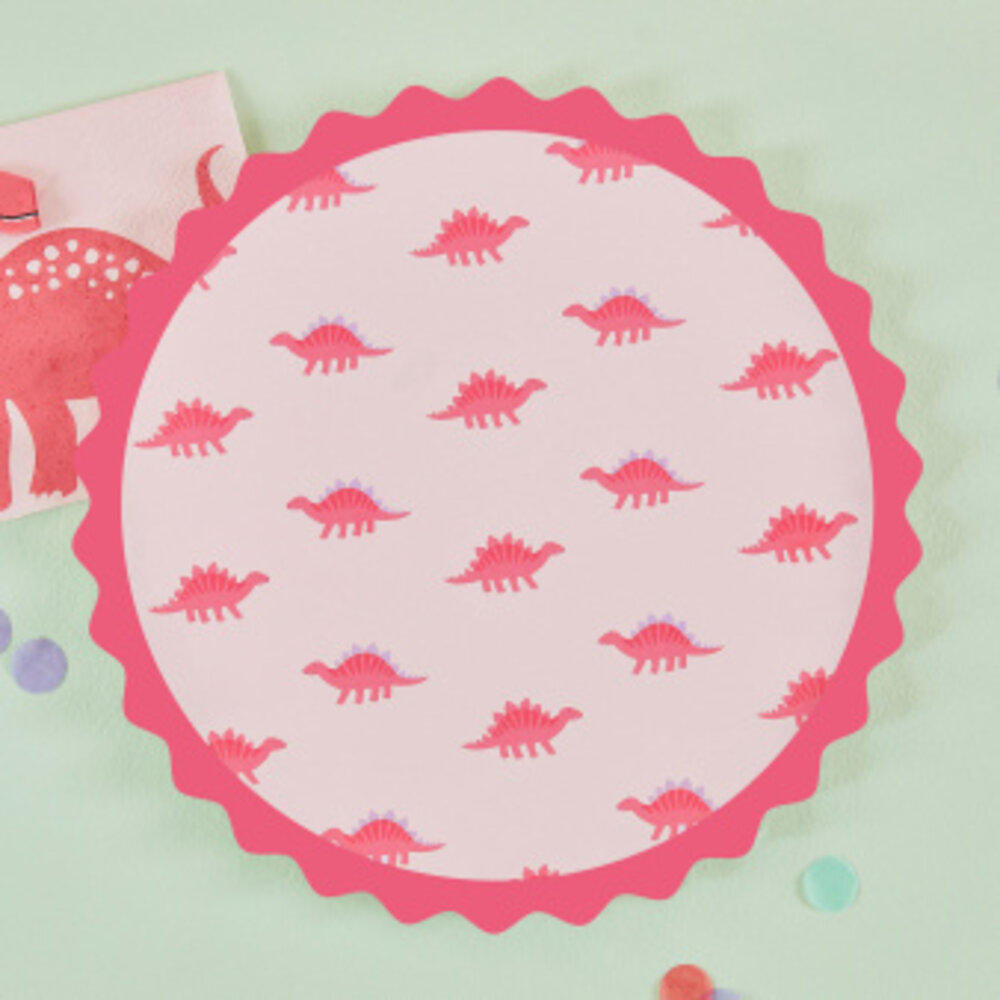 Ginger Ray Dinosaur Pink Plates 25cm | 8 pieces Ginger Ray Dinosaur Pink Plates 25cm | 8 pieces