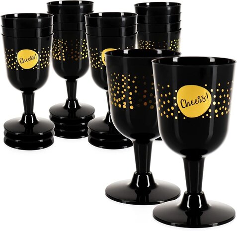 Tuf-Tuf Plastic Wijn Glazen Zwart/Goud | 4 stuks Tuf-Tuf Plastic Wijn Glazen Zwart/Goud | 4 stuks