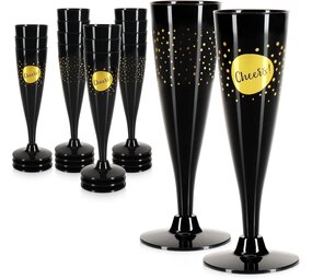 Tuf-Tuf Plastic Champagne Glazen Zwart/Goud | 4 stuks Tuf-Tuf Plastic Champagne Glazen Zwart/Goud | 4 stuks