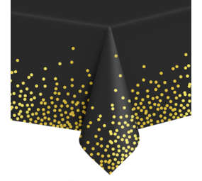 Tuf-Tuf Nappe Noire avec Confettis Dorés 137x274cm | par unité Tuf-Tuf Nappe Noire avec Confettis Dorés 137x274cm | par unité